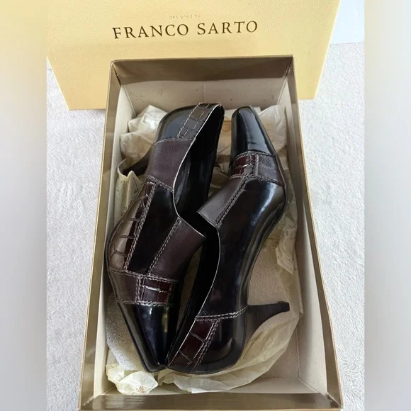 Franco Sarto Black and Brown Heels Croc Embossed Heel/Booties 💕 - Picture 4 of 10